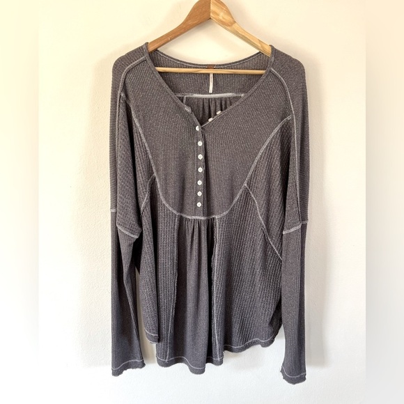 Free People Tops - Free People Oversized Leo Thermal Purple Waffle Knit Long Sleeve Shirt Large